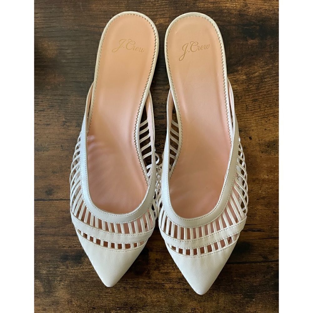 J.Crew $168 Backless  Leather Cage Mules in Cream Size 11 NWOB - Picture 2 of 4